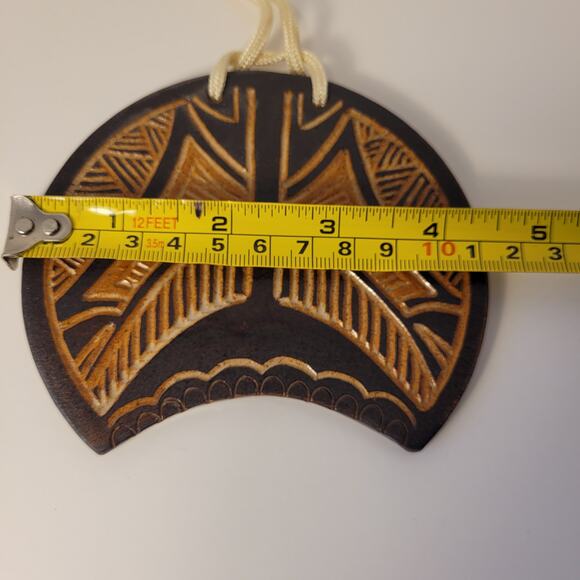 Krause Vintage Pottery Pendant Clay Geometric Signed 1987 Brown Nylon Cord - Picture 4 of 7